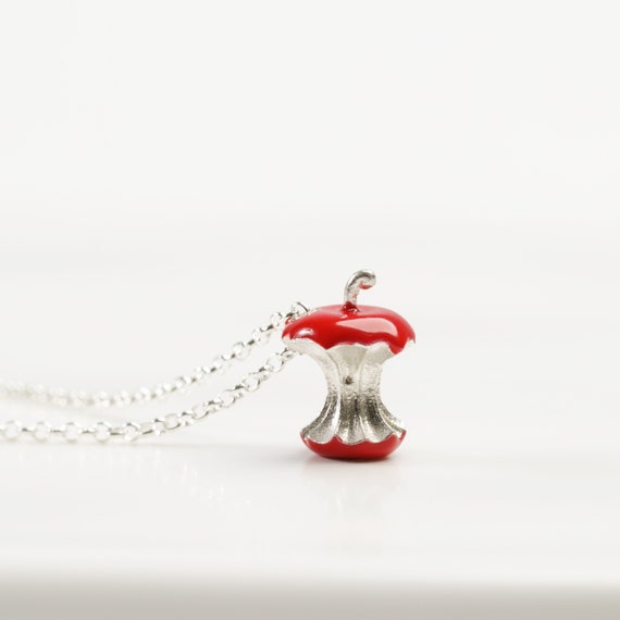 Collier Femme Pomme/Serpent - Fruit Interdit En Argent Massif 925 émaillé Rouge - Occasion