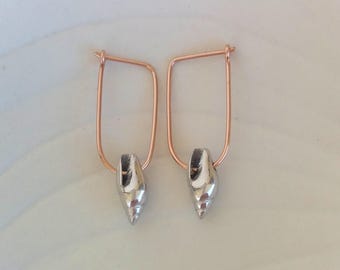 Sea Shell Hoop Earrings, Sterling Silver - Beach Inspired Tropical Sealife Jewelry - Beachy Outfit, Coastal Jewelry, Exotic Girl Earrings