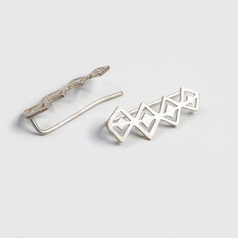 Climber Earrings Rhombus Earrings Ear Climber Geometric Climber Earrings Minimalist ear climbers Silver Climber earring image 5