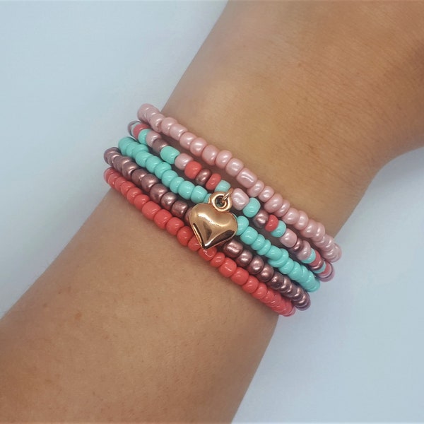 Tiny beaded bracelet women, handmade minimalist jewelry, beaded dainty jewelry, coral pink beads, minimalistic bracelet, tiny seed beads