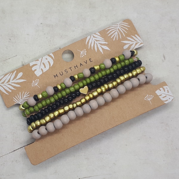 Tiny beaded bracelet women, handmade minimalist jewelry, beaded dainty jewelry, green black beads, minimalistic bracelet, tiny seed beads