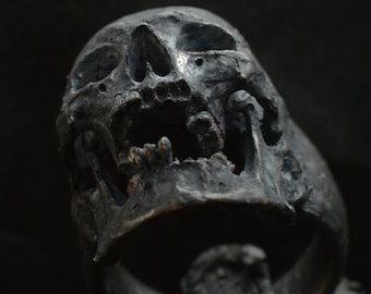 Into The Fire Jewelry - Skull ring Decayed open jaw silver mens skull biker masonic rock n roll gothic handmade jewelry .925 etsy. #17