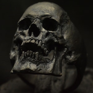 Into The Fire Jewelry - Skull ring Small Open jaw silver mens skull biker masonic rock n roll gothic handmade jewelry .925 etsy  #37