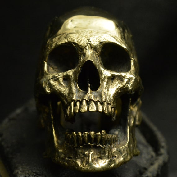 Into the Fire Jewelry Skull Ring Brass Large Open Jaw No Silver
