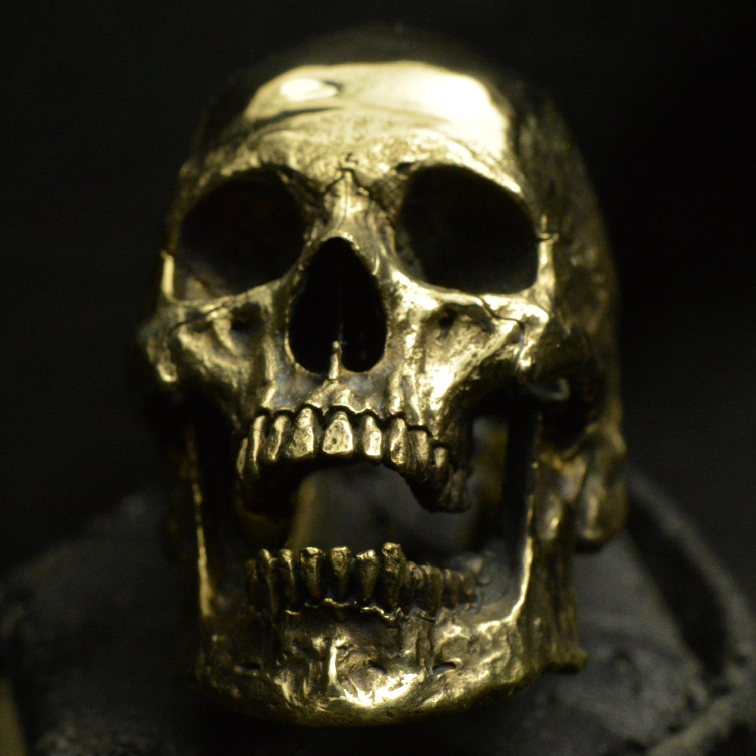 Into the Fire Jewelry - Skull Ring Brass Large Open Jaw No Silver