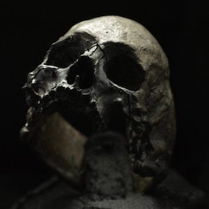 Skull ring - Into The Fire Jewelry -  No Teeth Decayed half jaw silver mens Low Profile skull rings handmade jewelry .925 etsy • #83