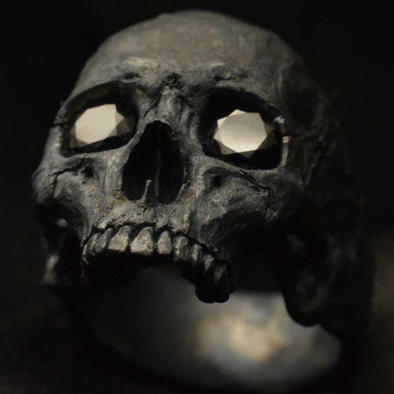 Into the Fire Jewelry Skull Ring Mid Size Half Jaw With Black