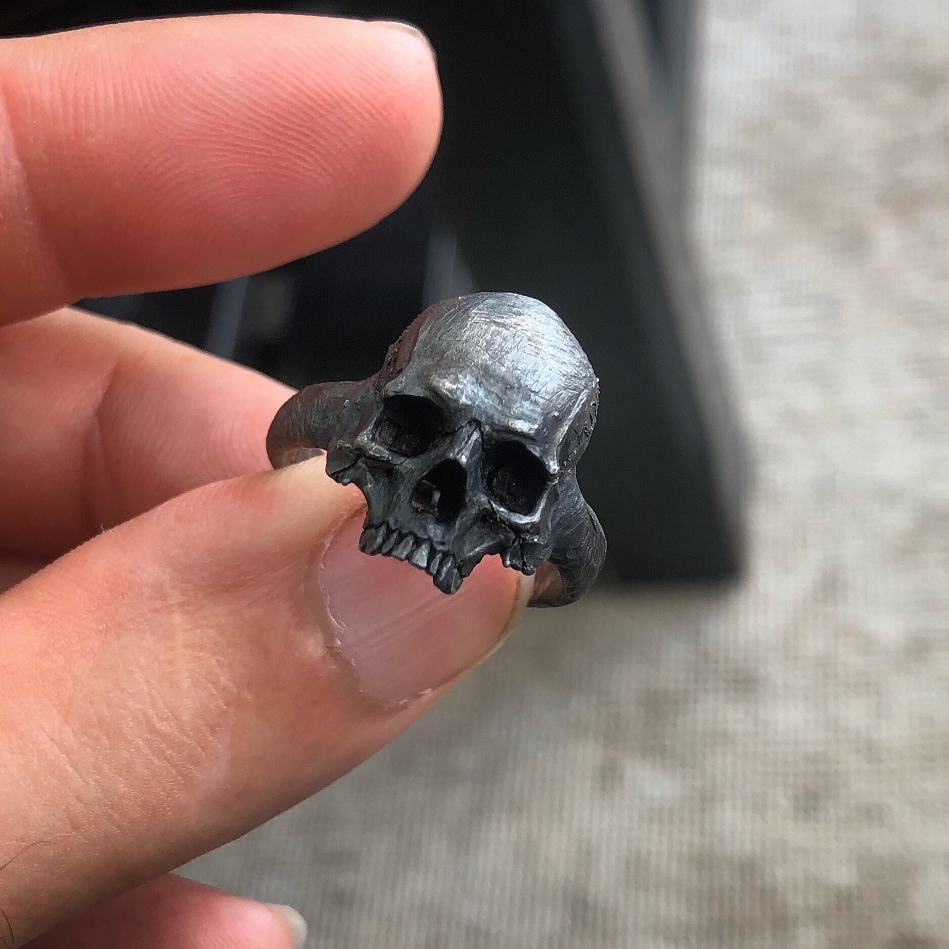 Into the Fire Jewelry - Skull Ring Tiny Band Small Half Jaw Silver