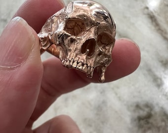 Into The Fire Jewelry - 10kt -18 kt. yellow gold Skull ring half jaw mens skull biker masonic rock n roll handmade jewelry  etsy