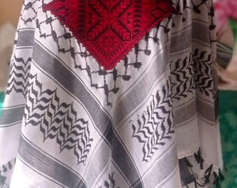 Kuffiya top poncho emroided Palestinian embroidery white kuffiyeh scarf