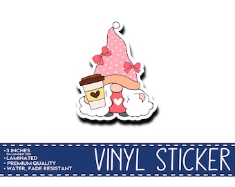 Gnome Love Vinyl Sticker, Gnome with Heart Decal, Laptop and Phone Accessory, Adorable Home Décor, Gift for Gnome Lovers, Gift for Her