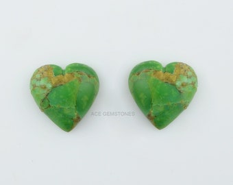 Green Copper Turquoise 10-20 mm Heart Shape Cabochon Gemstones- Wholesale Green Copper Turquoise Heart Shaped Stones For Jewelry Making-2pcs