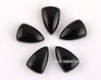 Black Onyx Cabochon  8x12mm Trillion Flat Back Loose Gemstone For Making Jewelry -5Pcs