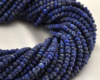 Beads, Genuine Blue Lapis Rondelle Beads, Semiprecious Gemstone Faceted Beads A+ Grade, 3-4 mm, 35 cm Strand