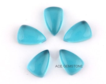 London Blue Topaz Smooth Gemstone, Blue Topaz Loose Gemstone, Flat Back Trillion 8x12mm Gemstone Cabochon -5Pcs