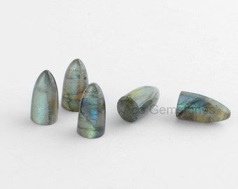 Bullet Shape Gemstone Labradorite Bullet Stone Loose Smooth Gemstone Cabochons AAA Grade - 5pcs.