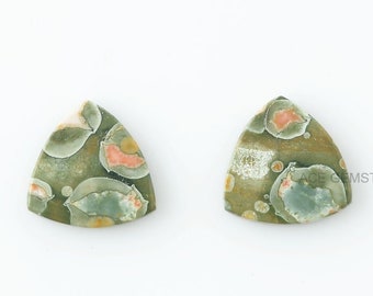 Green Rhyolite 15mm Trillion Shape Gemstone-Wholesale Gemstone-Calibrated Cabochons-Rhyolite Gemstone-Gemstone Cabochons- 2pcs
