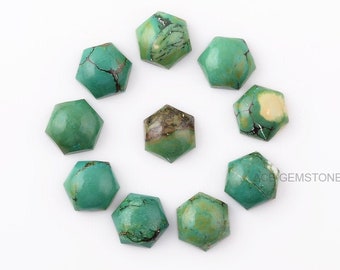 Natural Tibetan Turquoise 8x8mm Hexagon Shape Gemstone, Calibrated Cabochon For Jewelry Making, Wholesale Turquoise Gemstone Lot - 5Pcs