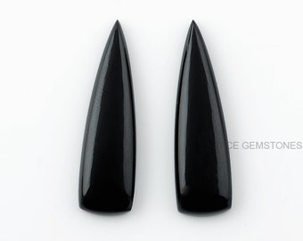Black Onyx 10x35 mm Trillion Shape Gemstone-Black Onyx Cabochon-Jewelry Making Gemstone-Long Pair Cabochons-Gemstone Supplier-2 Pcs