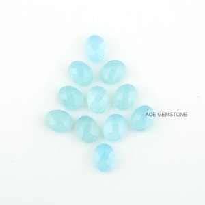Aqua Chalcedony Oval Faceted 6x4 to 9x7 mm Gemstones-Wholesale Loose Gemstone-Calibrated Cabochon Gemstones-10Pcs