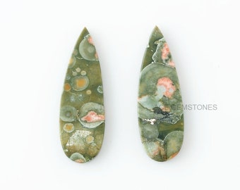 Green Rhyolite 10x30 mm Pear Shape Gemstone-Gemstone Supplier-Calibrated Cabochons-Both Side Flat Stone-Rhyolite Cabochon-2 pcs