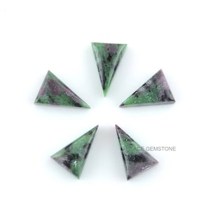 May include: Five triangular green, pink, and black gemstones arranged in a star shape on a white background. ACE GEMSTONE is printed in the bottom right corner.