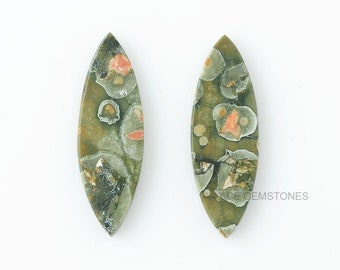 Green Rhyolite 10x30 mm Marquise Shape Gemstone-Calibrated Cabochons-Both Side Flat Stone-Rhyolite Gemstone-2 pcs
