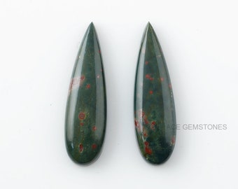 Bloodstone 10x35mm Pear Shape Gemstone-Jewelry Making Gemstones-Bloodstone Gemstone-Wholesale Gemstone-Calibrated Cabochon-2 Pcs