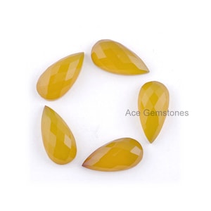 Yellow Chalcedony 10x20mm Pear Gemstone, Flat Back Chalcedony Gems, Faceted Briolettes For Jewelry, Chalcedony Gemstone Supplies - 5pcs