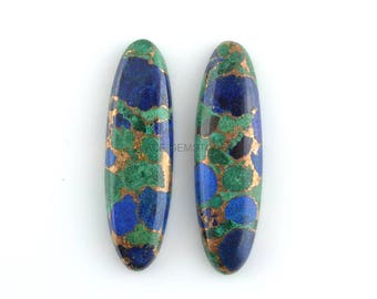Gorgeous Azurite Cabochon, Azurite Copper Oval 10x35 mm Long Gemstone, Azurite Stone for Jewelry, Loose Pendant Stone - 2 Pcs