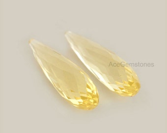 Lemon Quartz Loose Gemstone Long Drop Pair 8x30 mm