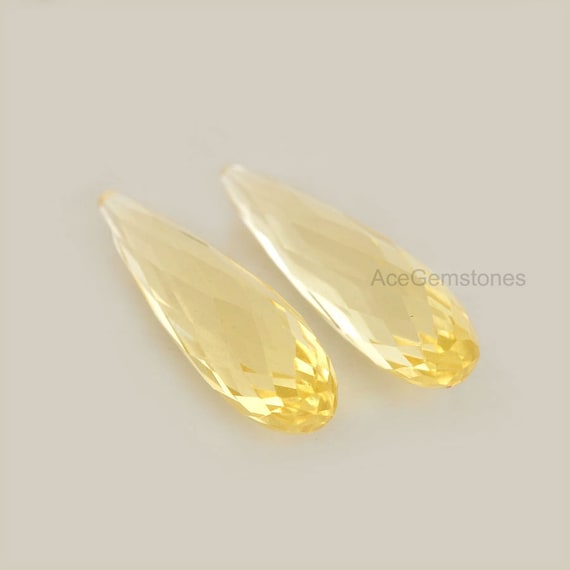 レモンクォーツ ルース ジェムストーン ロングドロップ ペア 8 x 30 mm