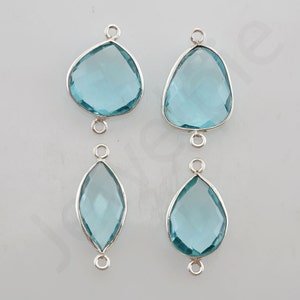 Aqua Quartz 925 Sterling Silver Bezel Station Connector and Charm, 1 piece, Perfect For Making Jewelry, Wholesale Connector, Gemstone Charms
