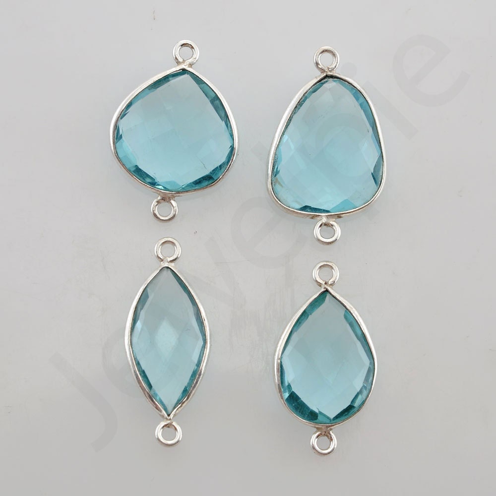 Aqua Quartz 925 Sterling Silver Bezel Station Connector and Charm, 1 piece, Perfect For Making Jewelry, Wholesale Connector, Gemstone Charms