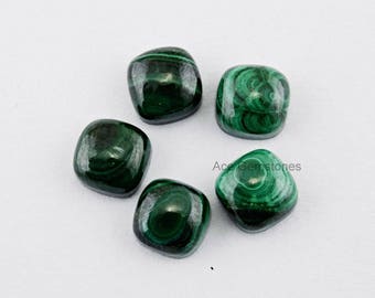 Verte Malachite Pierre Cabochon coussin 10x10mm Grade AAA - 5 Pcs., gros de pierres précieuses en vrac