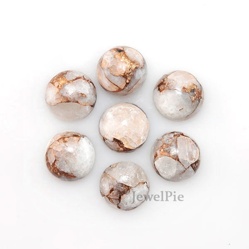 Loose Gemstone Cabochon Copper White Calcite Round 12x12 AAA Grade 6 Pcs. image 2