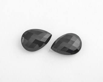 Black Onyx Faceted Loose Gemstone Calibrated Cabochon Pear 14x20mm AAA Grade, Supplies Gemstone, Semiprecious gemstone - 2 Pcs.