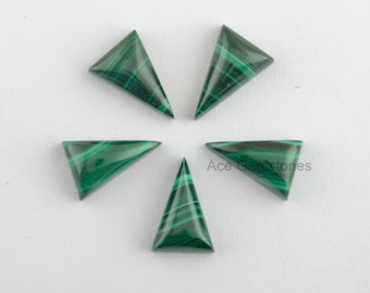 Green Malachite Triangle Loose Gemstone 10x15mm AAA Grade, Wholesale Cabochon Gemstone - 5 Pcs.