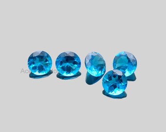 Pedra preciosa solta de corte côncavo redondo de 10 mm de quartzo azul suíço de Londres, gemas de quartzo azul facetadas, peças especiais para fazer joias - 5 peças