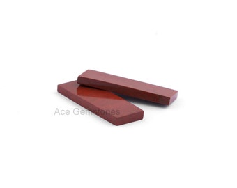 Red Jasper Both side Flat Smooth Stone, Red Jasper Long Rectangle Loose Gemstone 10x30x3mm Top Quality Supplies Stone - 2Pcs