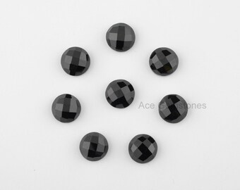 7 unids. Lote de negro ónix redondo 10mm al por mayor gemas sueltas AAA grado checker corte piedra preciosa para suministros de joyería