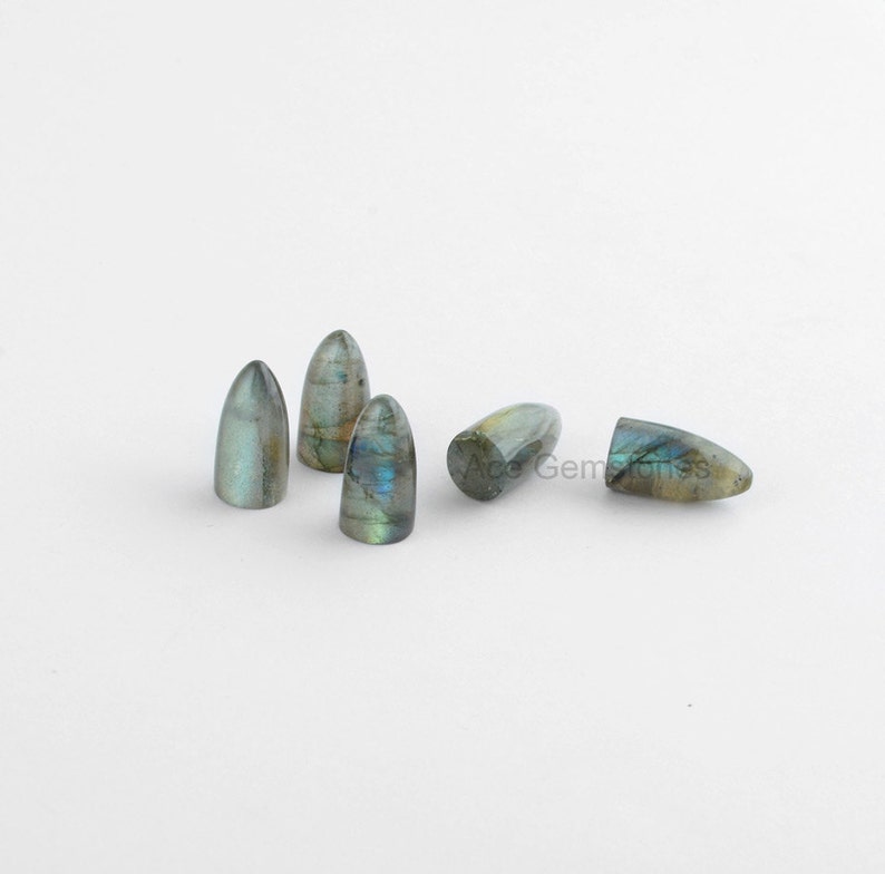 Bullet Shape Gemstone Labradorite Bullet Stone Loose Smooth Gemstone Cabochons AAA Grade 5pcs. image 1