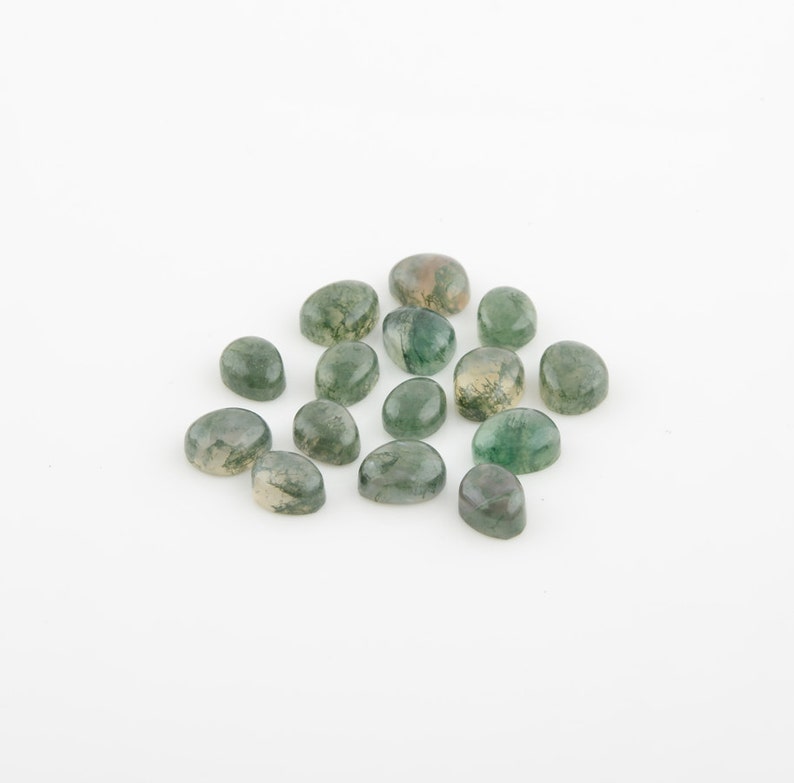 Natural Musgo Ágata Suave Corte Calibrado Cabochão Gemstone 6x8 a 7x9mm Pepita, Jóias suprimentos-15 Pcs imagem 2