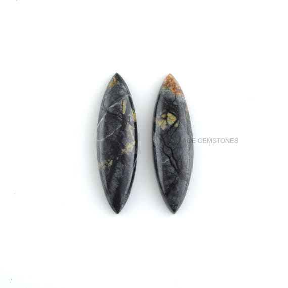 Picasso Jasper Loose Gemstone, Picasso Jasper Marquise 10x35mm Long Stone, Making Jewelry Stone, Long Cabochon, Loose Gemstones - 2 Pcs.