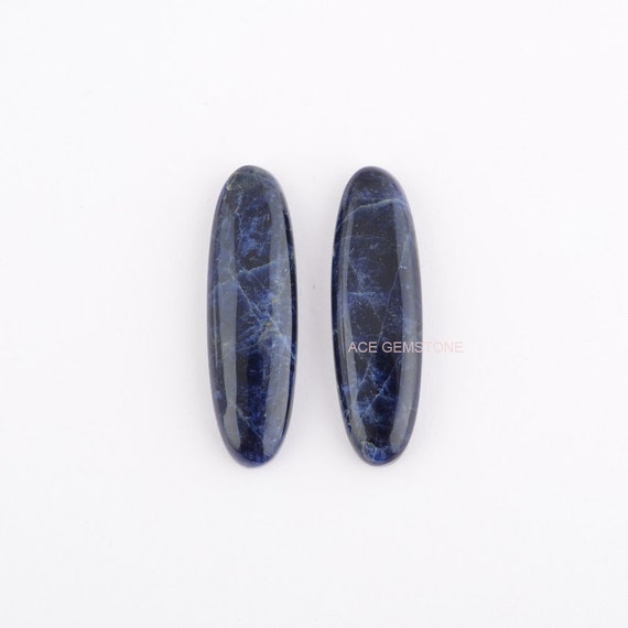 Sodalite Loose Gemstone-Calibrated Cabochon-Long Oval 10x35 mm-Gemstone for Making Jewelry - Pair
