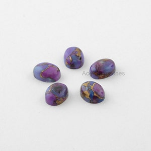 Purple Copper Turquoise Loose Gemstone, Smooth Calibrated Cabochons, Wholesale Gemstone, Turquoise Oval 10x14mm 5Pcs image 2