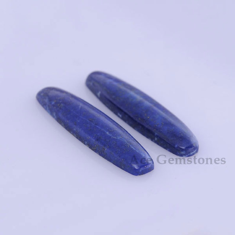 Lapis Lazuli 10x35 mm Fancy Flat Back Long Rectangle Cabochons, Gemstone Cabochons, Jewelry Making Gemstone 2 pcs. image 2