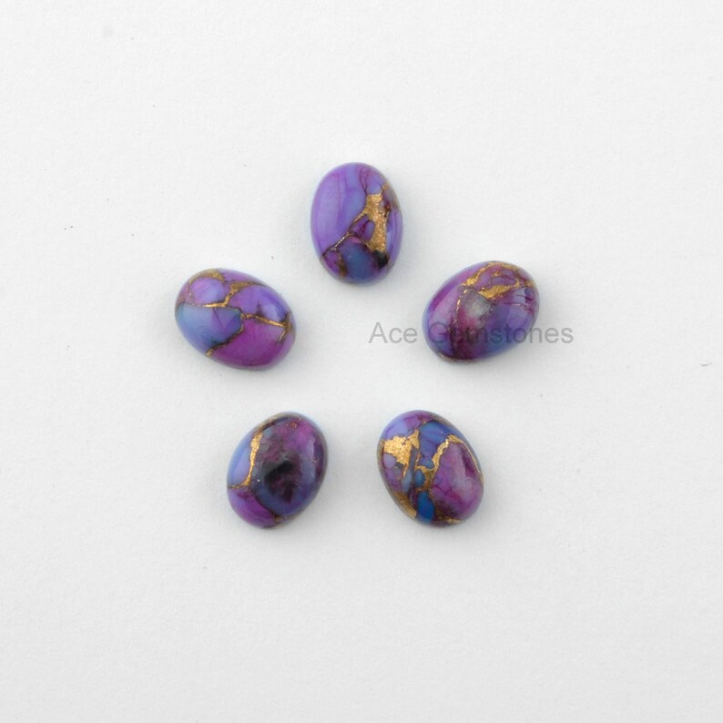 Purple Copper Turquoise Loose Gemstone, Smooth Calibrated Cabochons, Wholesale Gemstone, Turquoise Oval 10x14mm 5Pcs image 1