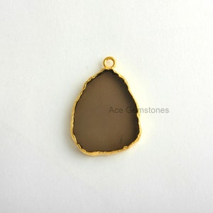 Smoky Quartz Connector and Charm, Micron Gold Plated Sterling Silver Charm and Connectors, Connector and Charm-1pcs