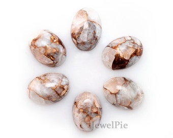 Loose Gemstone Cabochon Copper White Calcite Oval 10x14 AAA Grade - 6 Pcs.